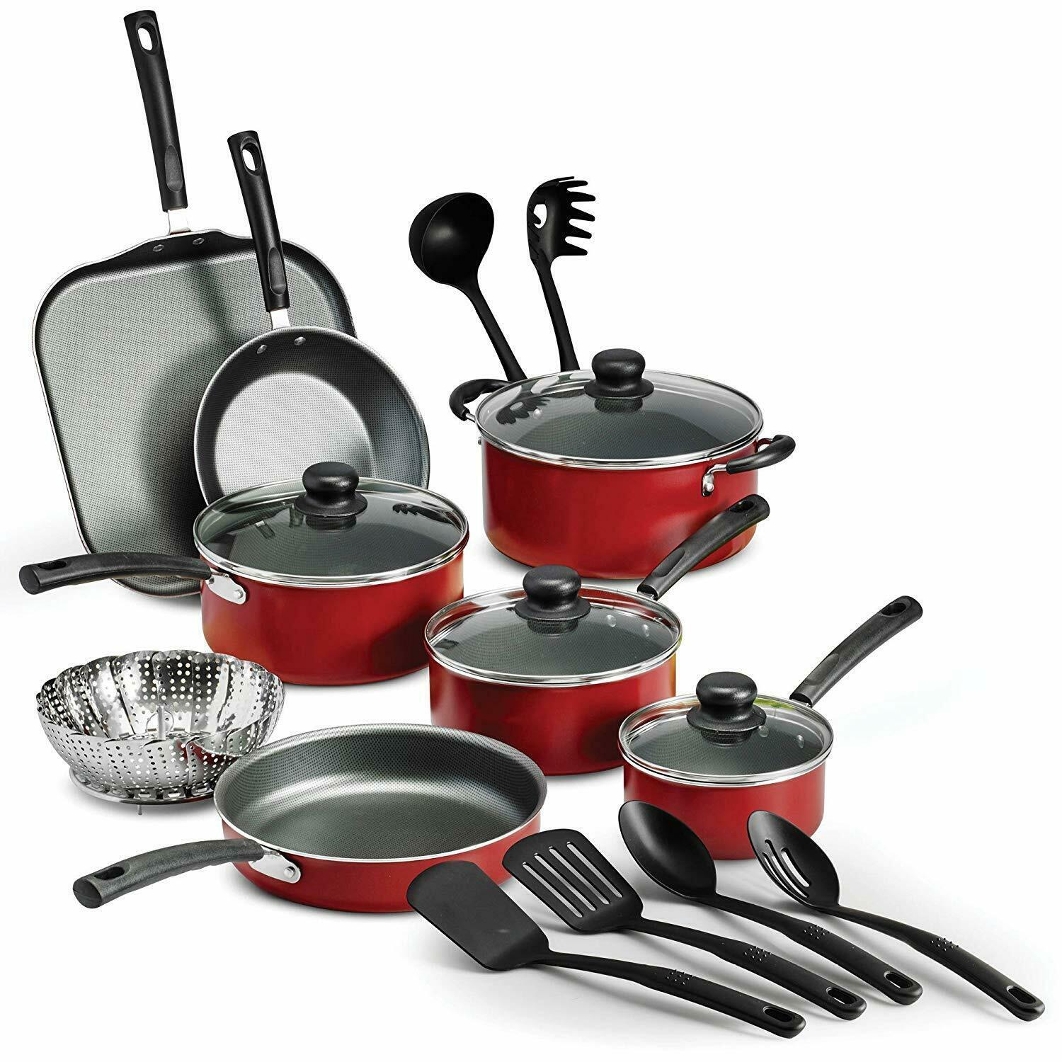 Red Cookware Set Of Pots And Pans Large Cooking 18Piece Professional