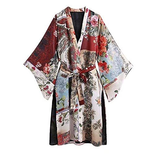 Cloth Patchwork Floral Print Side Split Shirt Lady Sashes Kimono Blouse Chic Lon