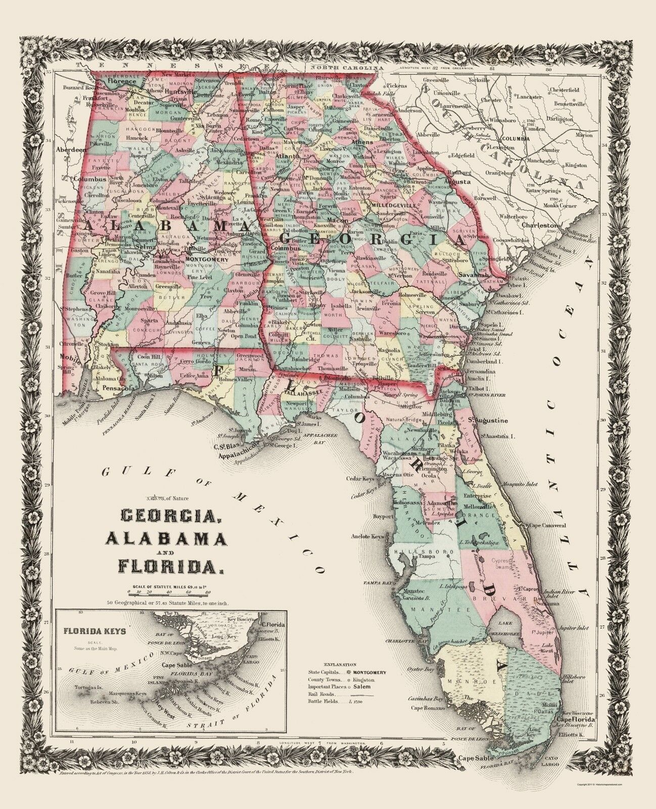 Primary image for Georgia Alabama Florida - Colton 1858 - 23.00 x 28.34