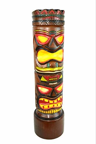 Hand Carved Two Face Tiki Totem Pole Statue 28 Tall