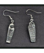 Vintage Pewter MUMMY COFFIN EARRINGS Sarcophagus King Tut Egyptian Charm... - $9.79