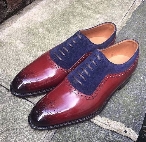 Handmade men two tone shoes, men burgundy and navy blue shoes, dress ...