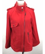 S17 Soft Surroundings Sz M Wool Blend Bright Red Zip Jacket Moto Military - $33.85