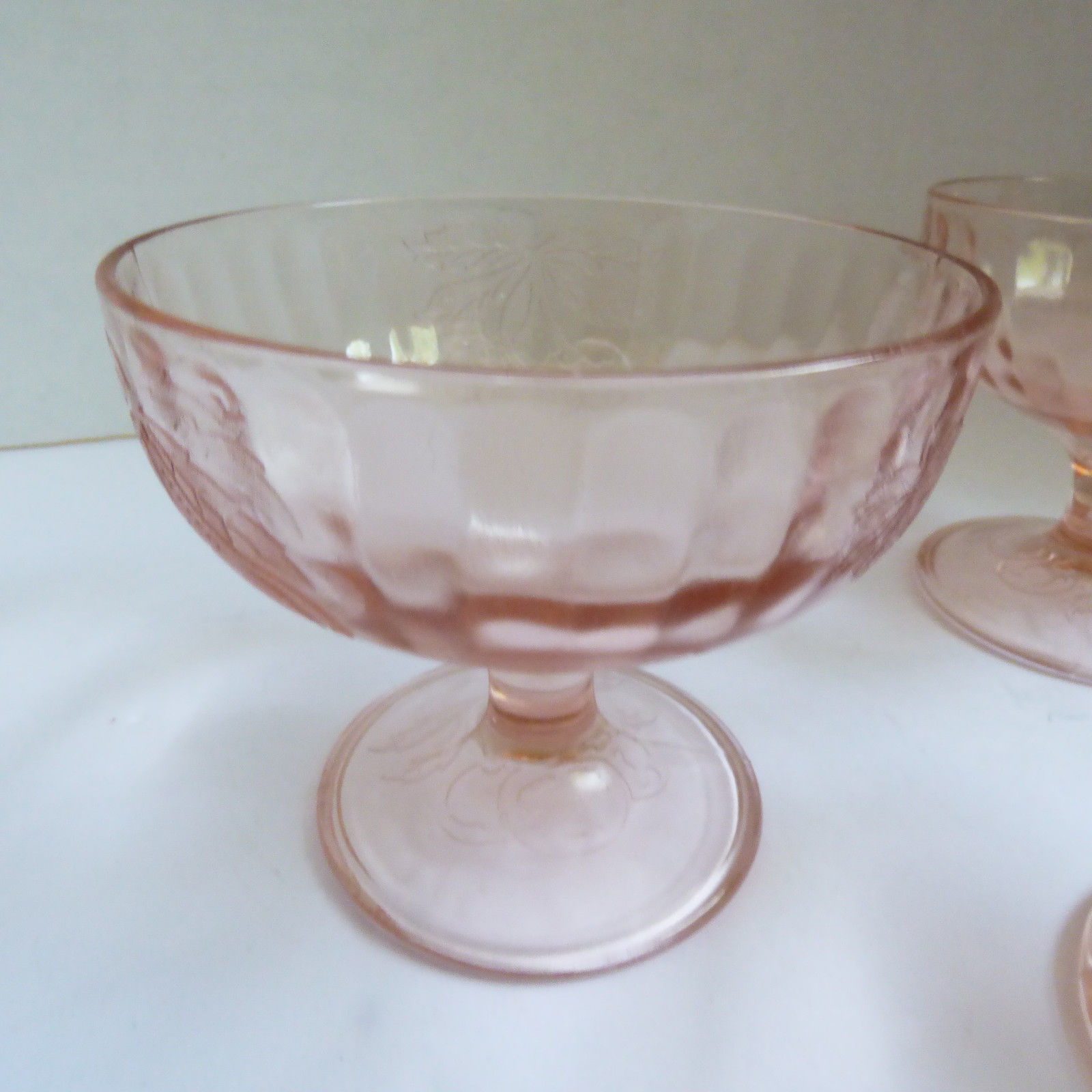 3 Hazel Atlas Pink Depression Glass Footed Sherbet Bowl Dish Pear ...