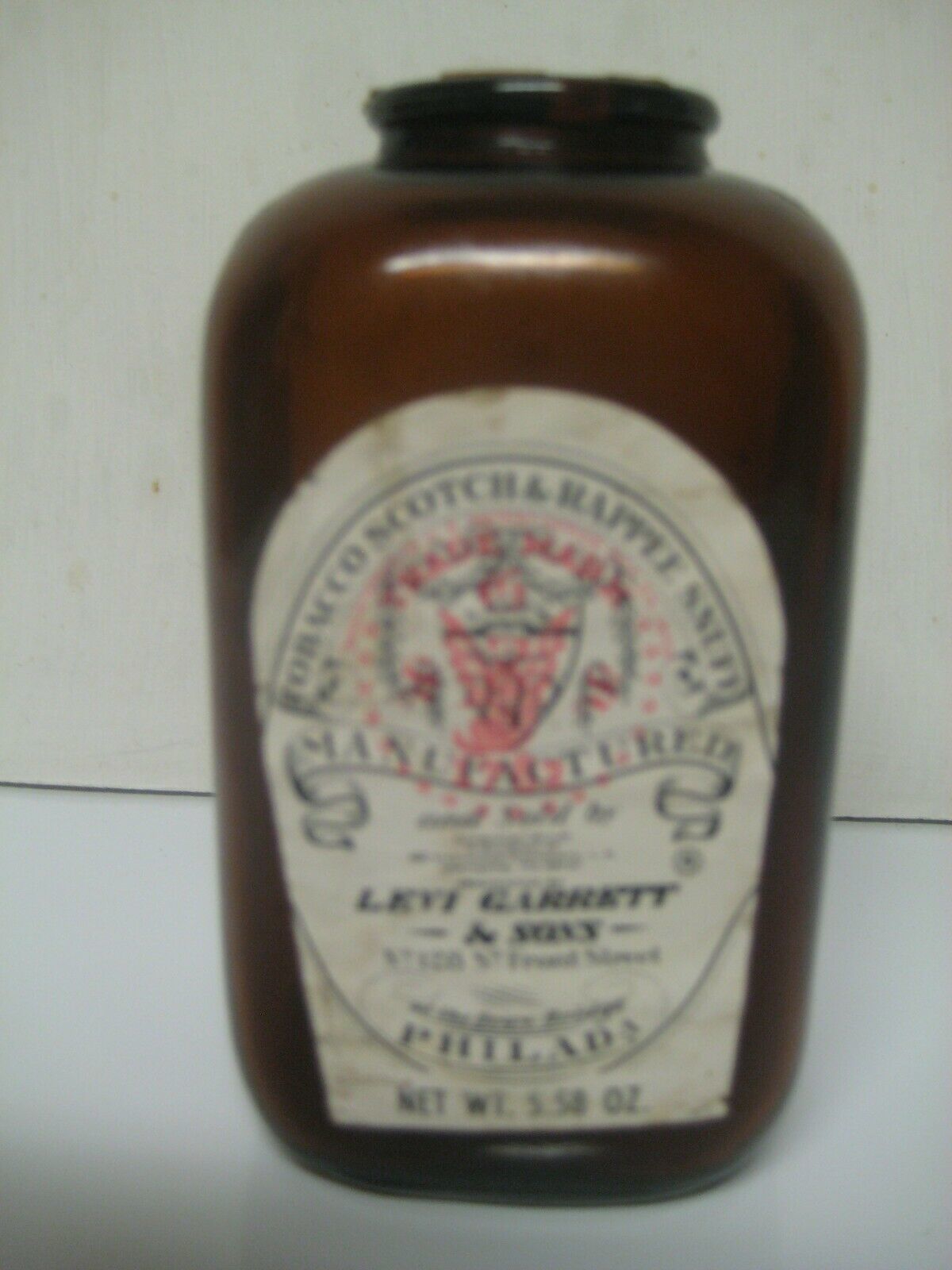 LEVI GARRETT & SONS tobacco scotch & rappee snuff, bottle with cork