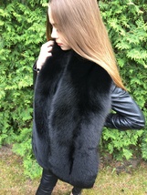 Double-Sided Fox Fur Stole 70' King Size Two Full Pelts Collar Jet Black Fur Boa image 4