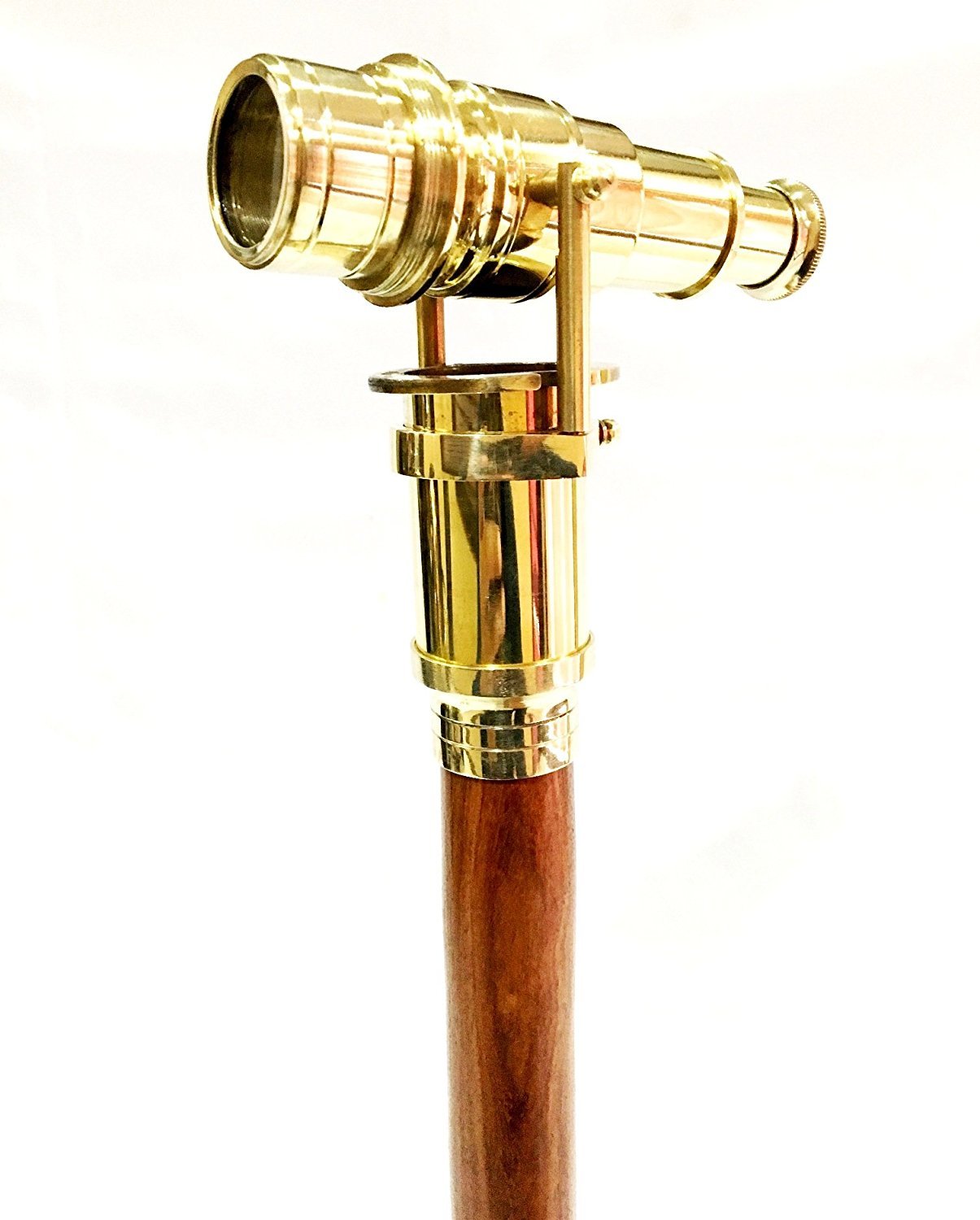 WOOD WALKING STICK THREE FOLDING TELESCOPE NAUTICAL MARITIME WALKING