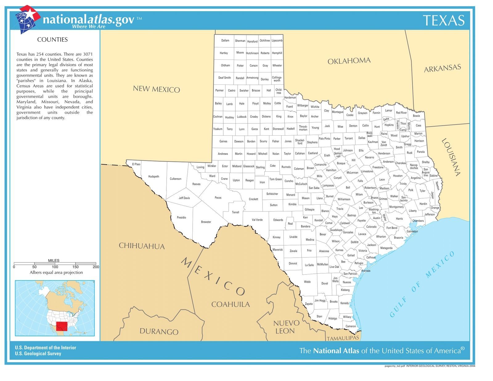 Texas State Counties Laminated Wall Map - US