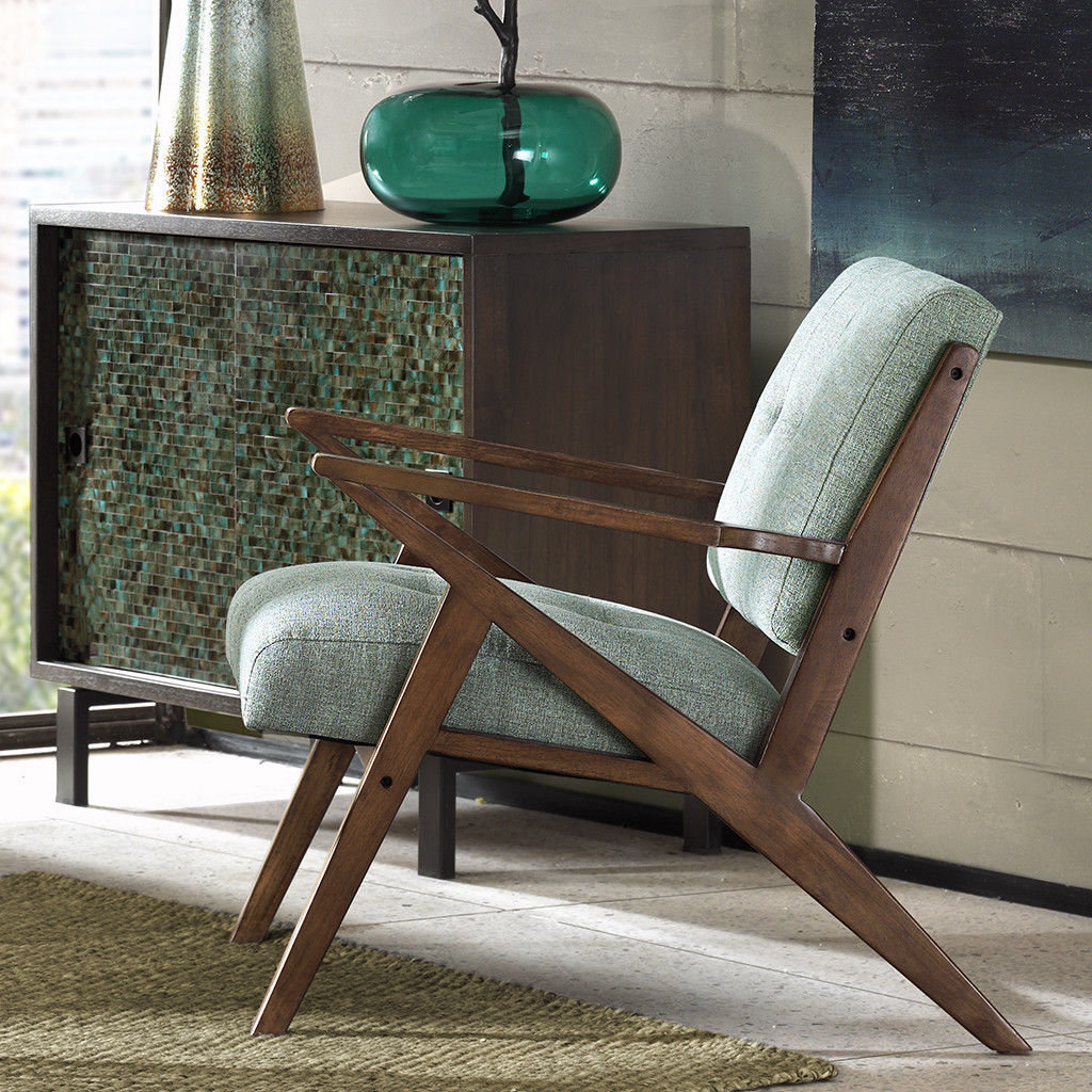 Seafoam Mid Century Modern Upholstered Accent Chair Lounge Living Room