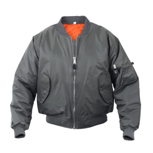 Image of Gun Metal Gray Grey MA-1 USAF Flight Bomber Reversible Safety Orange Jacket Coat