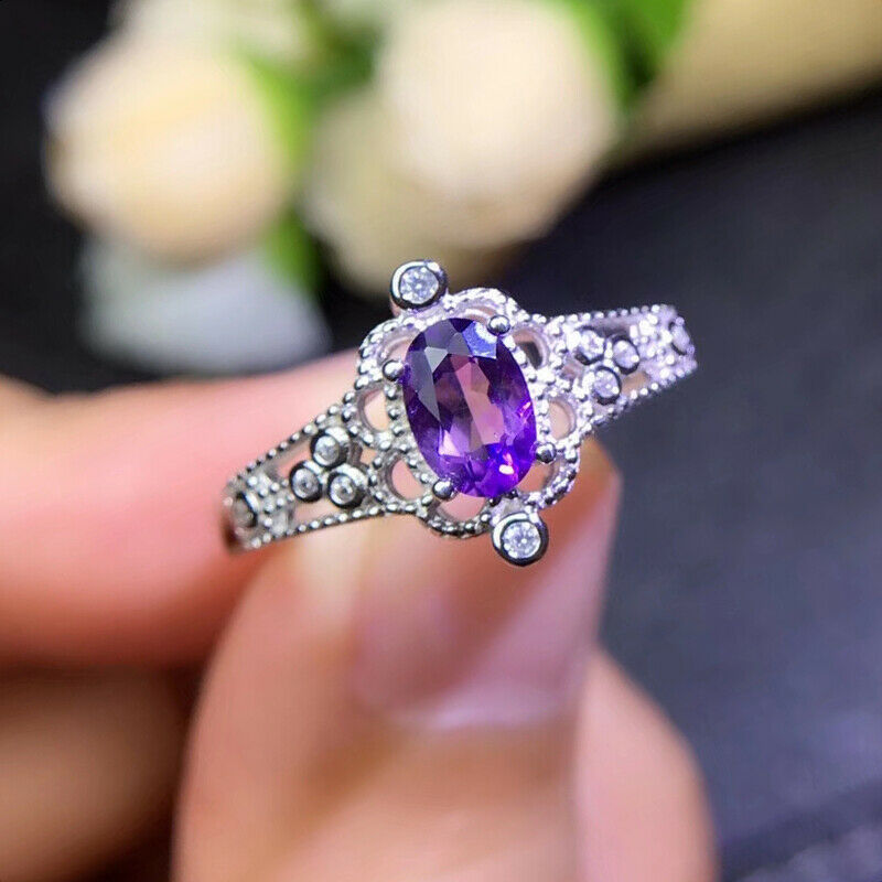 2Ct Oval Cut Amethyst Promise Vintage Engagement Wedding Ring 14K White ...