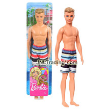Yr 2019 Barbie Beach Series Caucasian KEN GHW43 in Colorful Stripes Swim... - $24.99