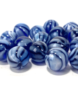 Lot of 16 Vintage Blue White Swirl Marbles - Translucent - 16mm - $9.50