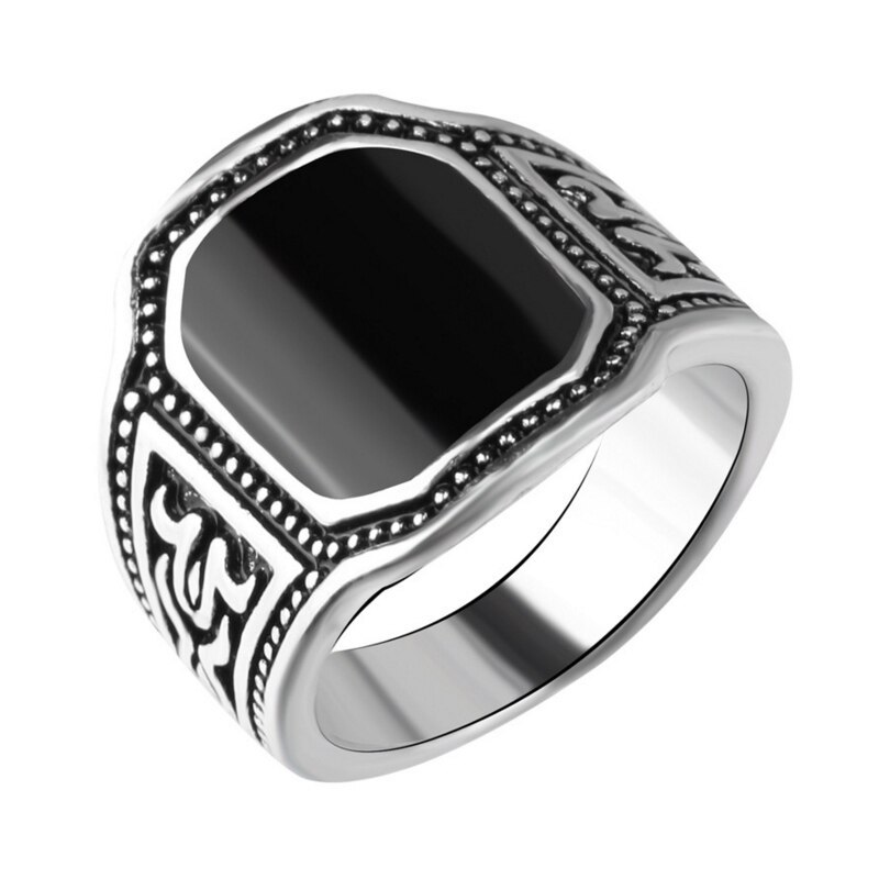 Antique Silver Color Signet Rings Black Enamel Men Finger Ring For Male ...