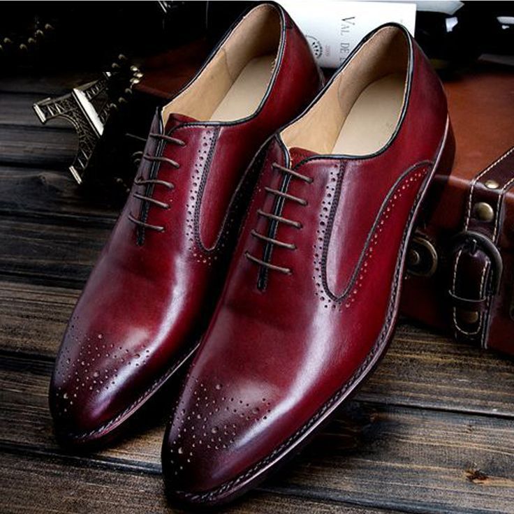 Oxford Two Tone Maroon Red Burnished Medallion Toe Genuine Leather Lace up Shoes