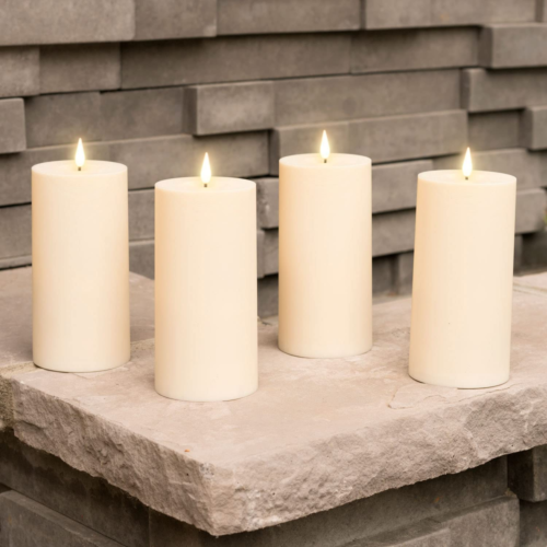 Outdoor Candles with Timer - 4 Pack, 3x6 LED Flameless 4 Pack (3x6), Ivory - $61.56