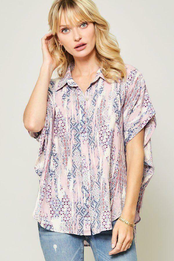 Women's Ornately Patterned Woven Top Tops