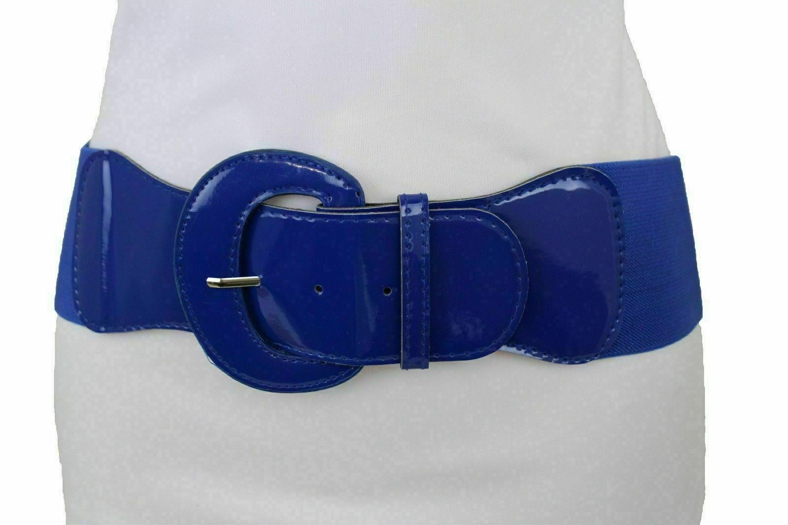 New Women Fashion Royal Cobalt Blue Belt Wide Big Round Buckle Plus