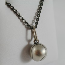 SOLID 925 BURNISHED SILVER NECKLACE WITH TENNIS BALL PENDANT CHARM MADE IN ITALY image 2