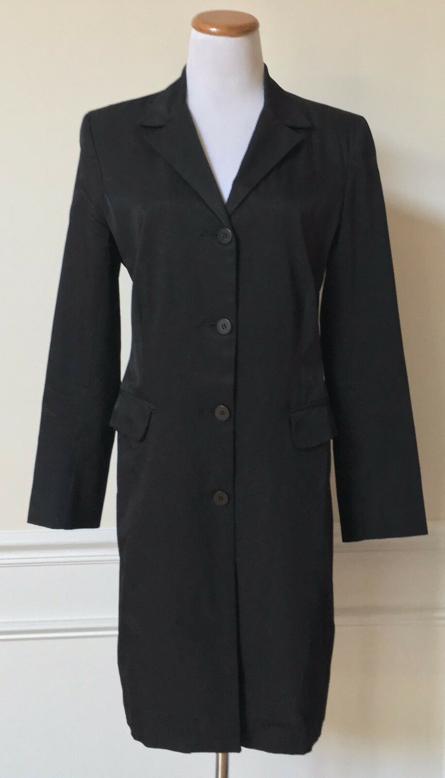 BCBG for NORDSTROM Black Trench Coat Button-Front Jacket Lined Long ...
