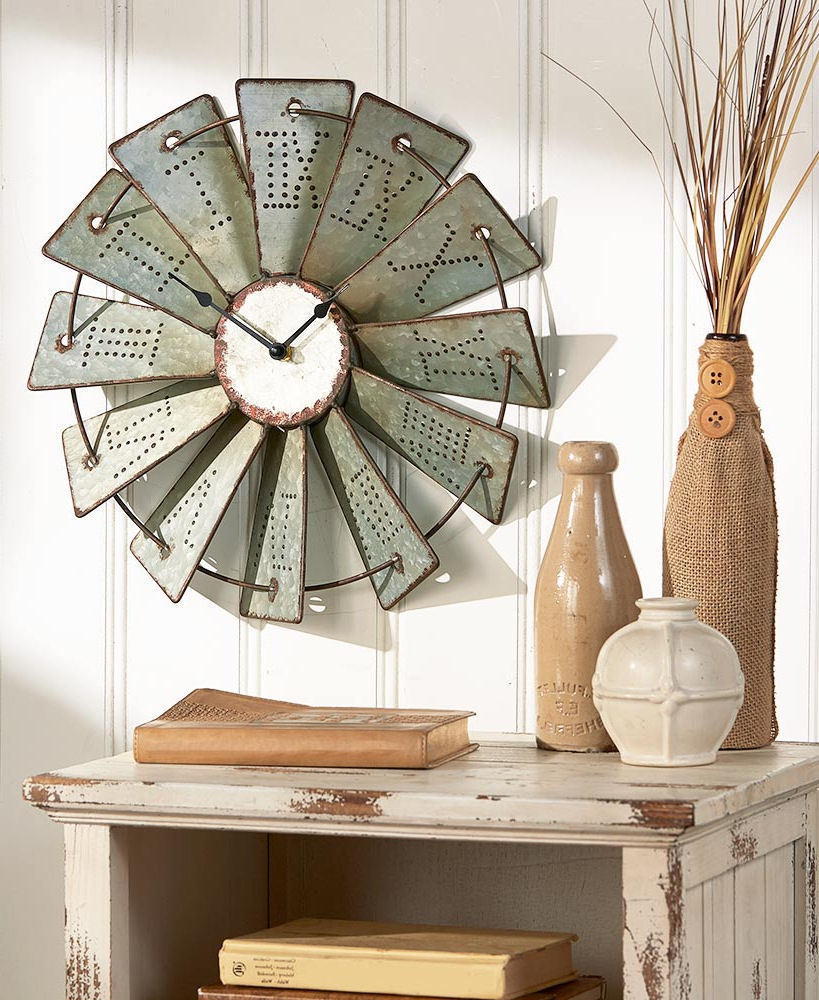 Metal Rustic Embossed Windmill Farm House Wall Clock Country Clocks ...