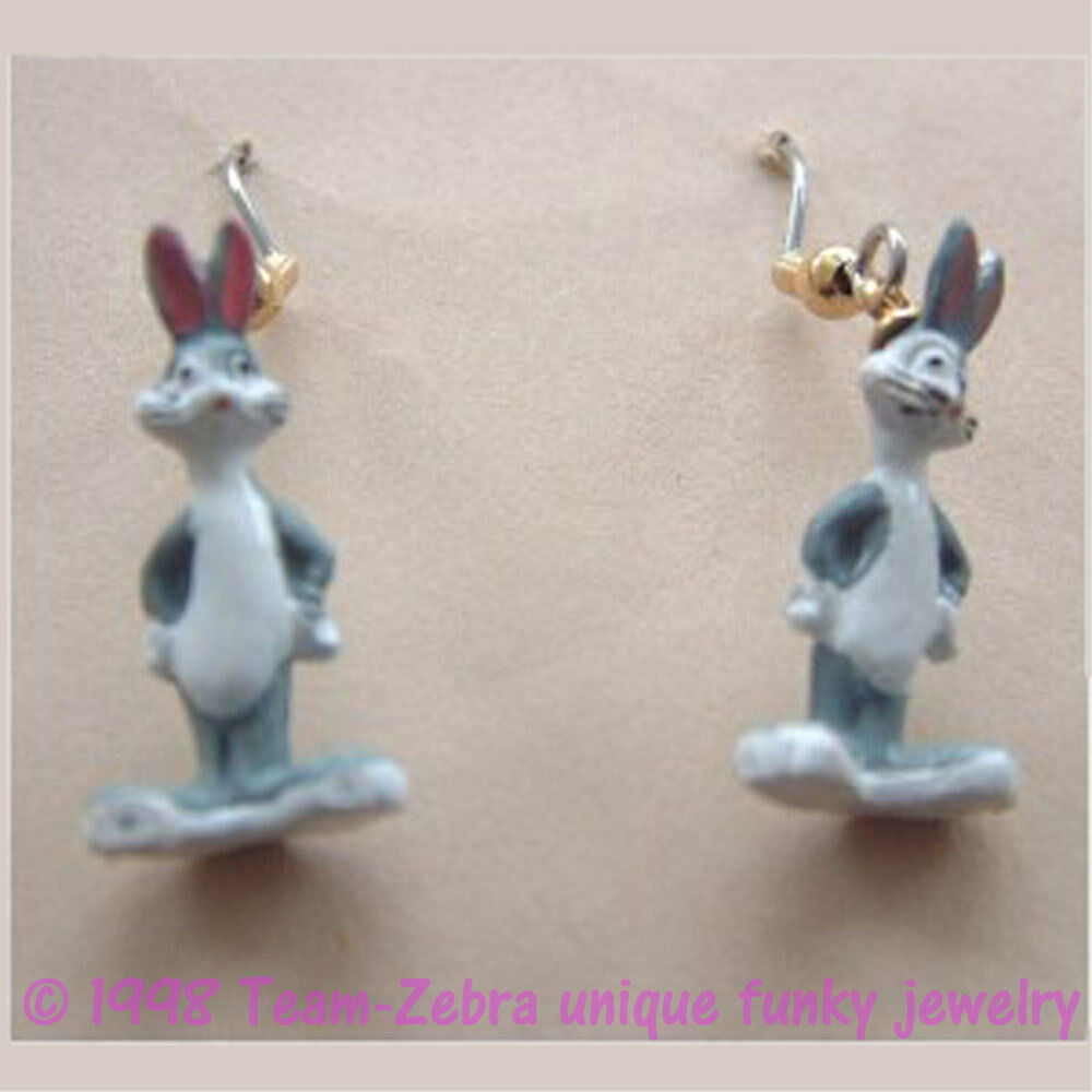 Primary image for Cute Funky BUGS BUNNY EARRINGS Looney Tunes Mini Figure Novelty Costume Jewelry