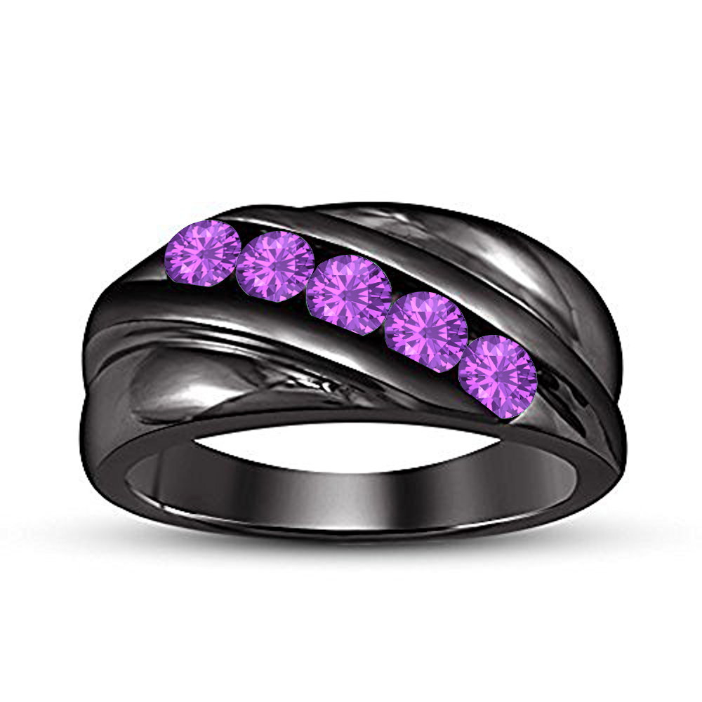 FiveStone Purple Amethyst 14k Black Gold Plated Wedding