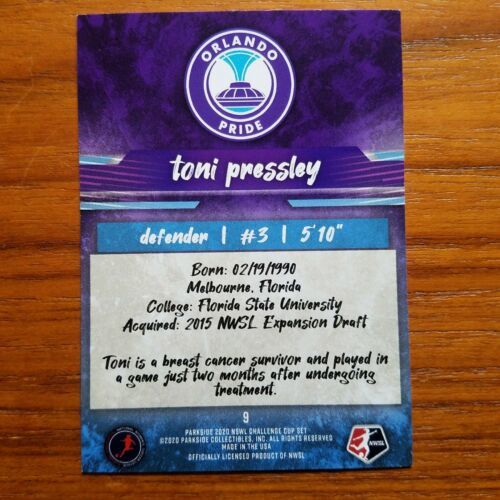 2020 Parkside Nwsl Challenge Cup Card Toni Pressley 9 Orlando Pride Everything Else