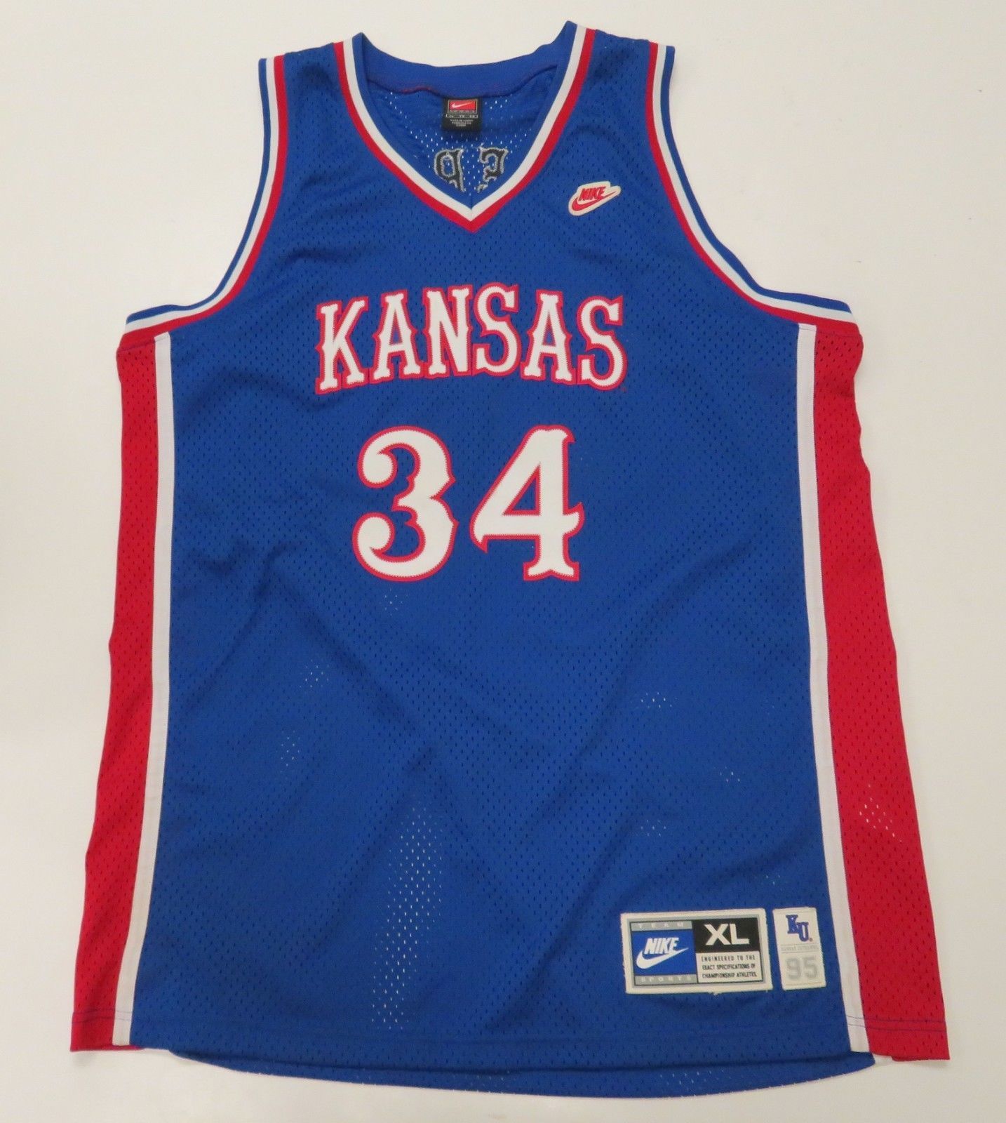 Nike VTG Basketball Jersey Kansas Jayhawks 34 Paul Pierce Sz XL Blue