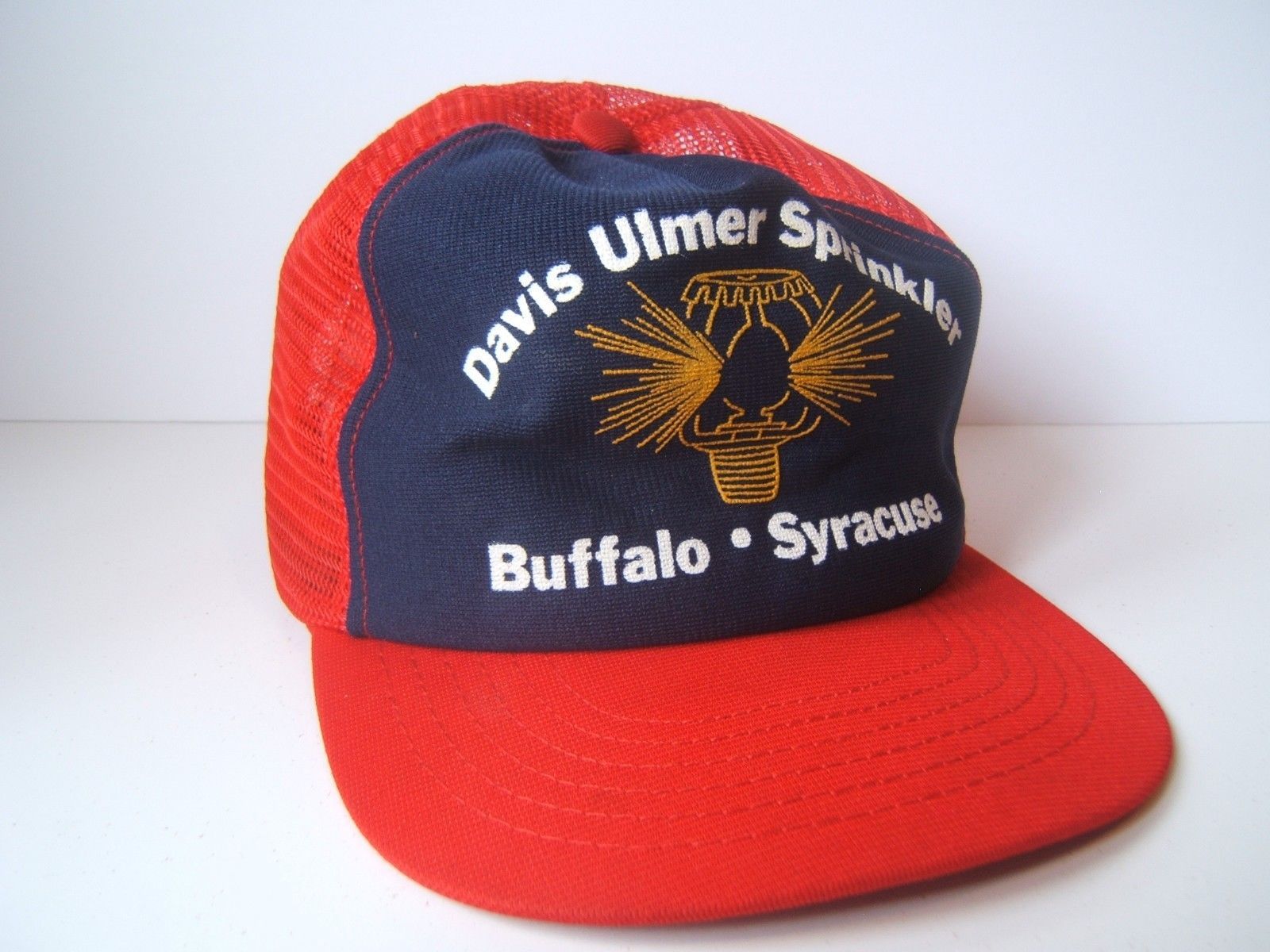 Vintage Davis Ulmer Sprinkler Hat Red Snapback Trucker Cap Made USA ...