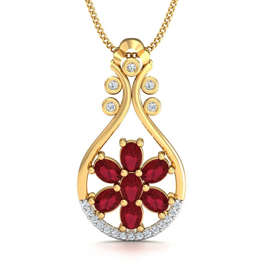 1/2Ct Oval & Round Cut Red & White Diamond Pendant In 14K Yellow Gold ...