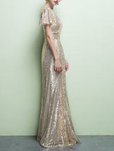 GOLD Maxi Sequin Dress Cap Sleeve High Waist Retro Style Plus Size Sequin Dress image 5