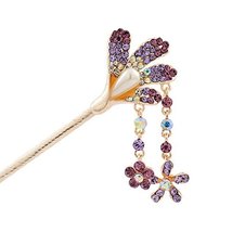 Rhinestone Petal Style Retro Women Girls Tassel Hair Pin Hair Stick Purple - $13.51