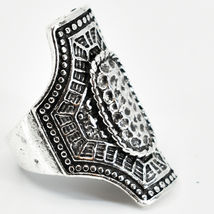 Bohemian Inspired Silver Tone Tribal Shield Geometric Fashion Statement Ring image 4