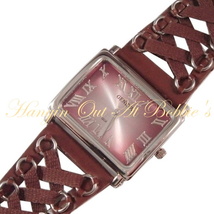 Watch Dark Brown Lace Up Criss Cross Style Thick Band Strap Silver Tone Metal - $15.99