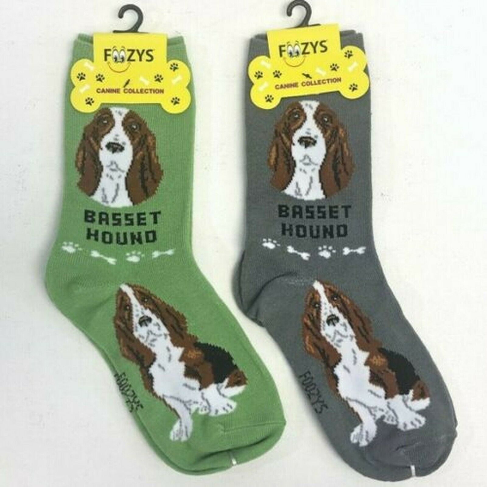 Basset Hound Hunting Dog Socks 2 Pairs Women's Foozys Grey Puppy Breed Cute Dogs