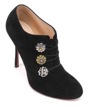 CHRISTIAN LOUBOUTIN Black Suede Ankle Boot BOOTONI MJ Leather Crystals S... - $926.25