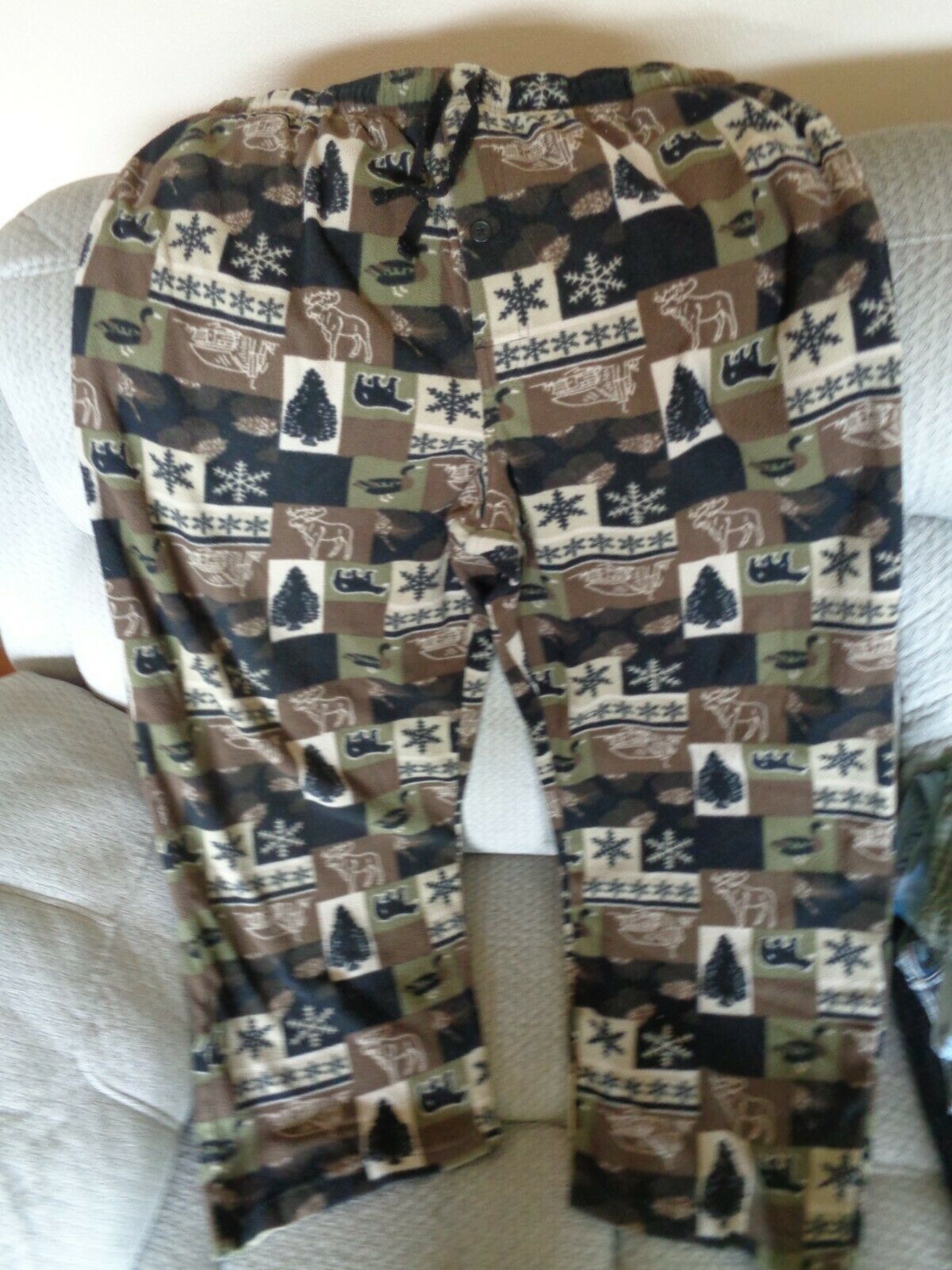 Mens Fleece Lounge Pants With Pockets Winter Design Bear Moose Cabin