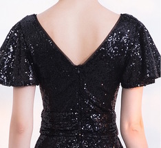 Women BLACK Sleeved High Waist Maxi Sequin Dress Plus Size Long Sequin Dresses image 9