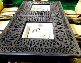 Propane fire pit dining table set 9 piece outoor cast aluminum  patio furniture. image 5