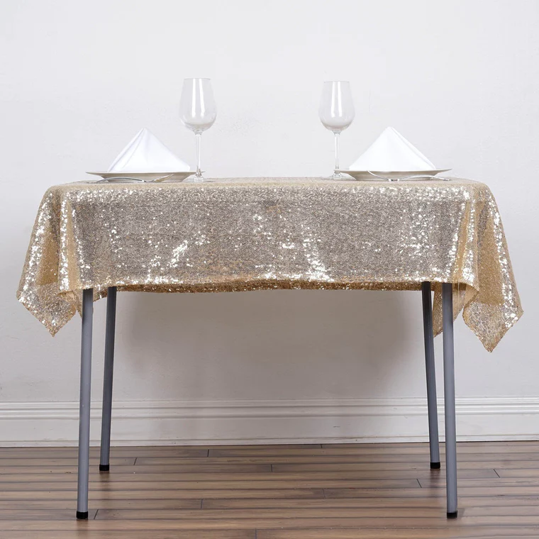 Champagne - 54" Tablecloths LUXURY COLLECTION Duchess Sequin Square Wedding - $41.28