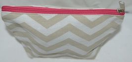 Ganz Brand ER39002 Style 101 Chevron Design Beige Tan Pink Zipper Makeup Bag image 3