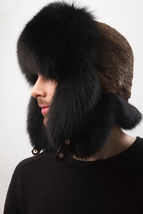 Jet Black Fox Fur Hat With Sheared Beaver on Top Trapper Aviator Hat Saga Furs image 3