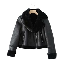 New black warm faux shearling thick lining faux leather short jacket wom... - $86.00