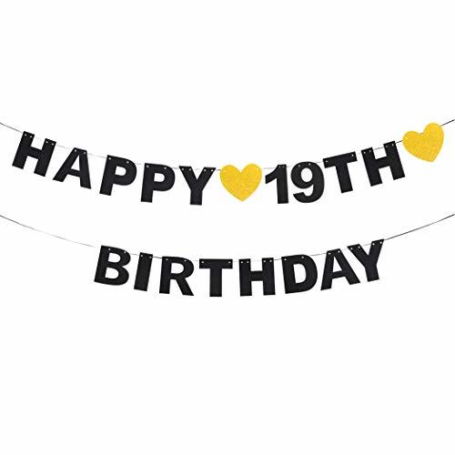 waway happy 19th birthday black glitter paper letter banner pennant