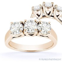 Round Brilliant Cut Moissanite 3-Stone Setting Engagement Ring in 14k Ro... - $740.99+