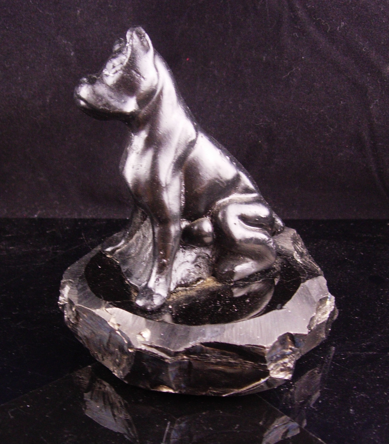 Vintage Dog statue boxer gift carved coal bulldog figurine Animal