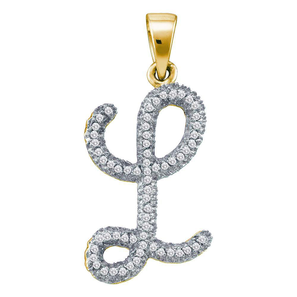 10k Yellow Gold Round Diamond Cursive Letter L Fashion Charm Pendant 1/ ...