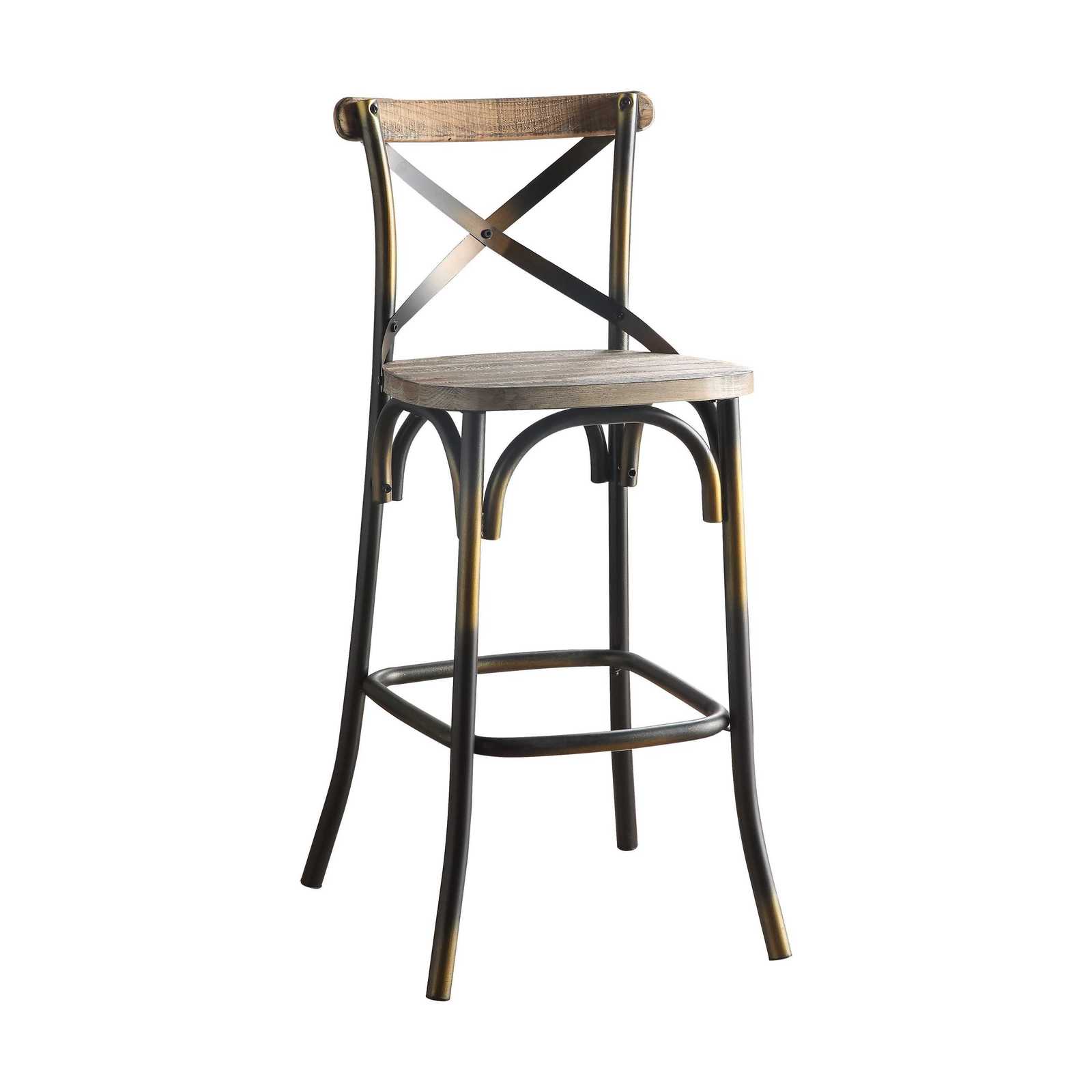 43 High Back Antiqued Copper and Oak Finish Bar Chair
