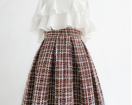 A-line Winter Tweed Skirt Outfit High Waisted Plus Size Burgundy image 3